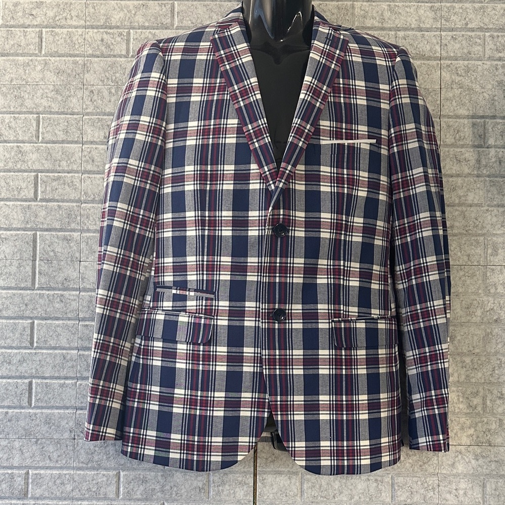 Paisley & Gray Dover Notch Jacket Navy and Red Plaid Blazer
